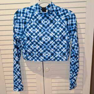 Duluth Women's Suit Up Swim Built-in Bra Long Sleeve Top Size 10 (Blue Diamond)